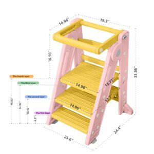 Toddler Standing Tower, Childs Kitchen Stool for Helping,Safety Rail, 2-3 Step Adjustable Ladder for Bathroom Sink & Kitchen Tower -Ages 18 Months to 4 Years (Pink)