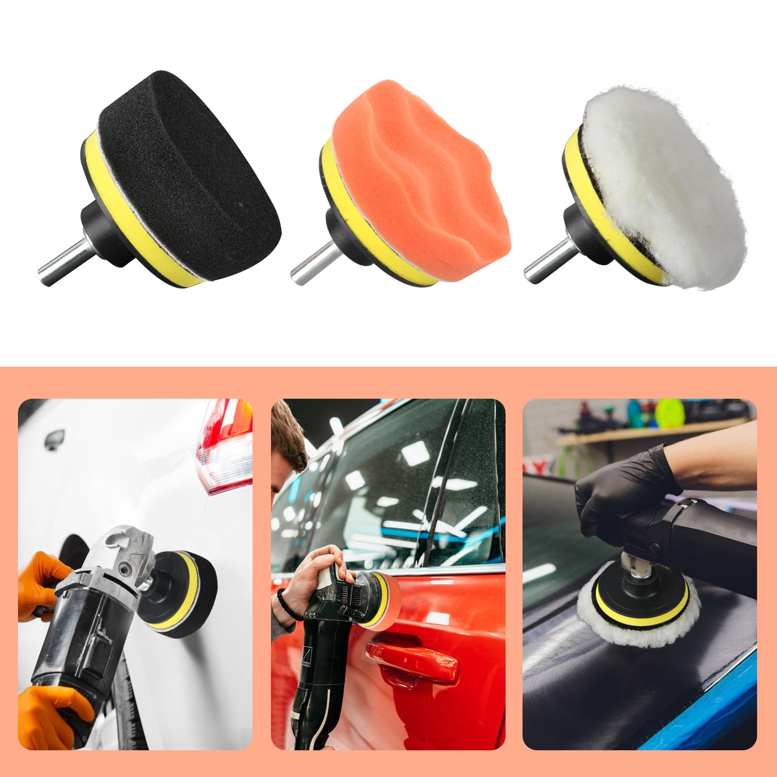 11Pcs Car Buffing Pads for Drill Polishing Pad for Drill Polishing Kit,3Inch Foam Polishing Pads,car buffers and Polishers kit,Wool Pads Wax Buffer Drill Polisher Attachment with M10Adapter