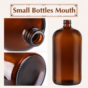 Deffdns 4 Pack 32 oz Amber Boston Round with Black Poly Cone Cap,Reusable Brown Glass Bottles for Secondary Kombucha Fermentation,Homemade Essential Oils,Lab Chemicals