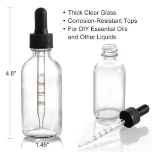 4 Pack 2 oz Glass Dropper Bottles with Measured Dropper - 60ml Dark Clear Tincture Bottles with Graduated Calibrated Glass Eye Droppers (1ml) for Essential Oils, Liquids - Leakproof Travel Bottles