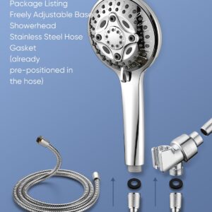 Heemli 12 Inch Rain Shower Head - High Pressure Shower Head, Dual Shower Heads with 8 Modes Handheld Spray Combo - Upgrade Extension Arm Height Adjustable, Chrome