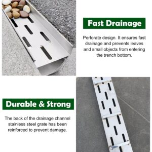 Blazea Garden Trench Drain System, Functional & Decorative Channel Drain Kit with Grate, Floor Drain Drainage Pipe for Bath/Garage/Yard(Size:20x25cm(7 7/8x9 7/8"))