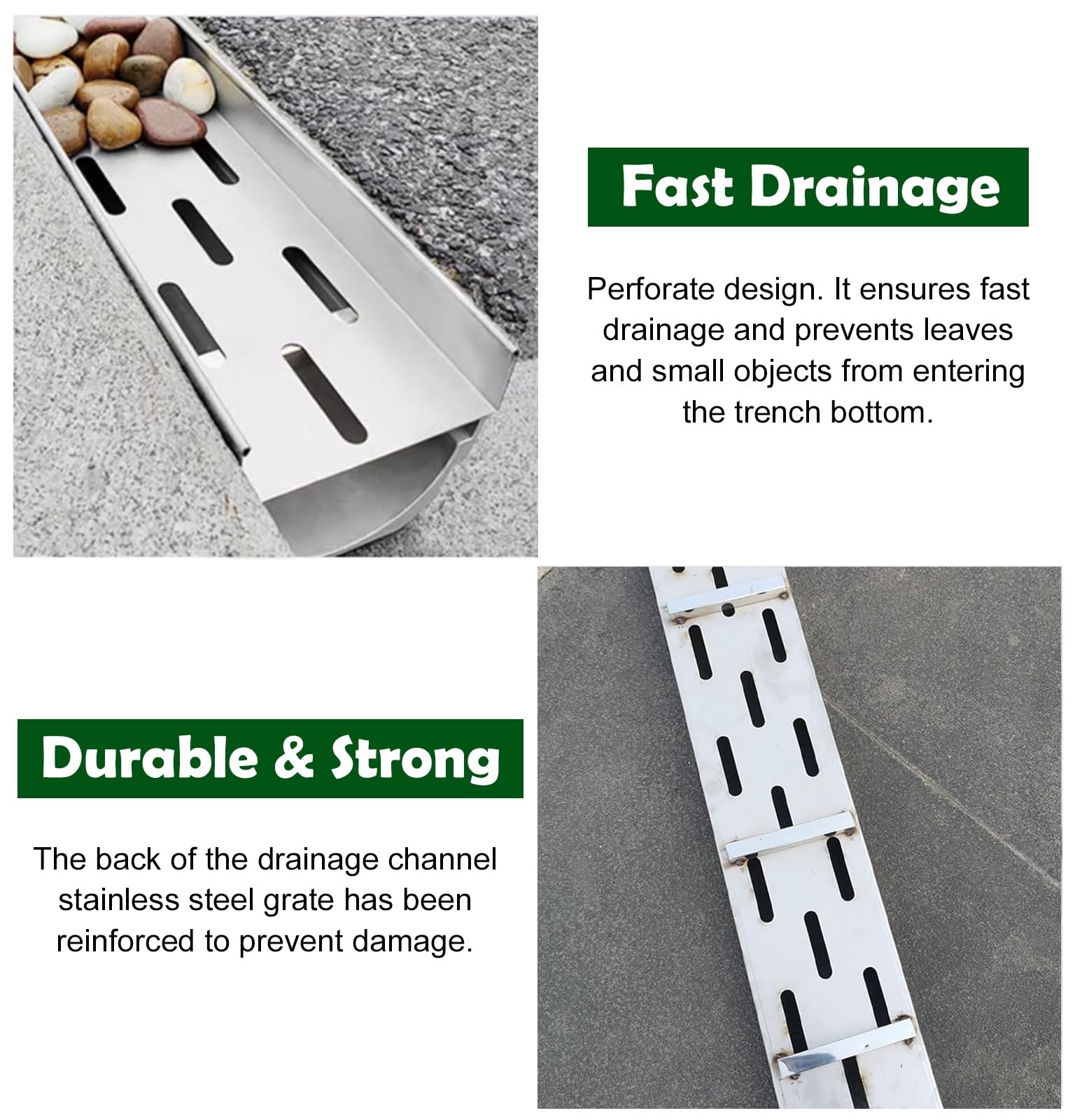 Blazea Garden Trench Drain System, Functional & Decorative Channel Drain Kit with Grate, Floor Drain Drainage Pipe for Bath/Garage/Yard(Size:20x25cm(7 7/8x9 7/8"))