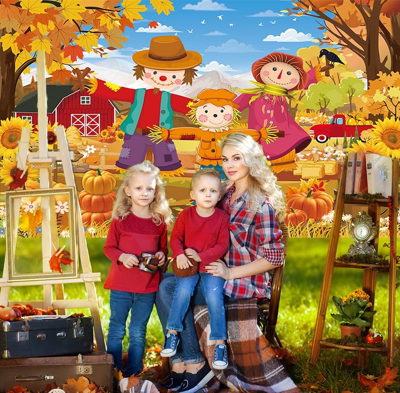 Fall Backdrop Autumn Scarecrow Farm Barn Harvest Photography Background 6x4FT Kids Birthday Party Baby Shower Decorations Supplies Photo Props (72x48 inch)