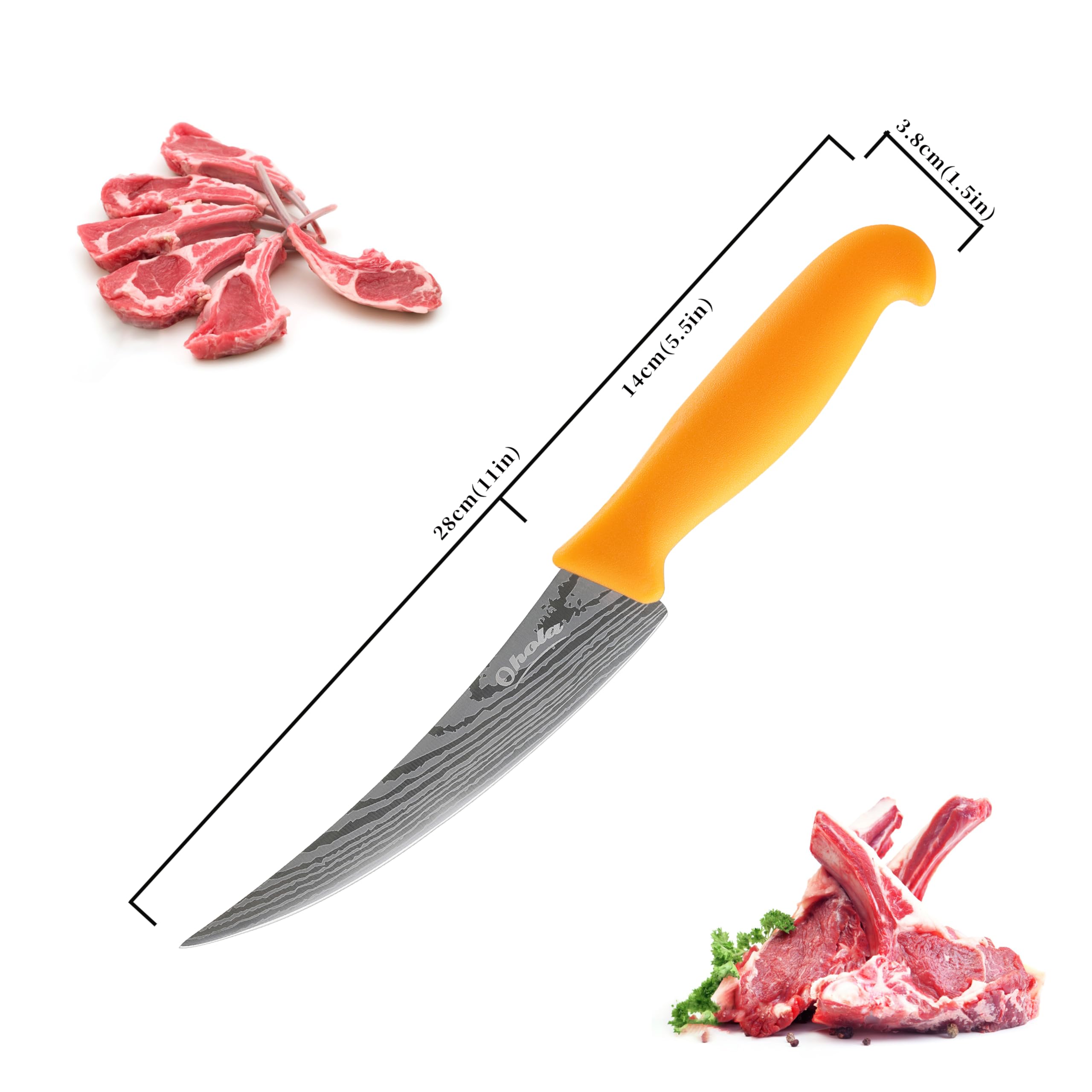 2PCS Curved Boning Knife, OHOLA 6 inch Deboning Knife, Premium Stainless Steel Fillet Knife with Ergonomic PP Hanlde, Great for Meat, Fish, Poultry, Cutting, Trimming, Dishwasher Safe