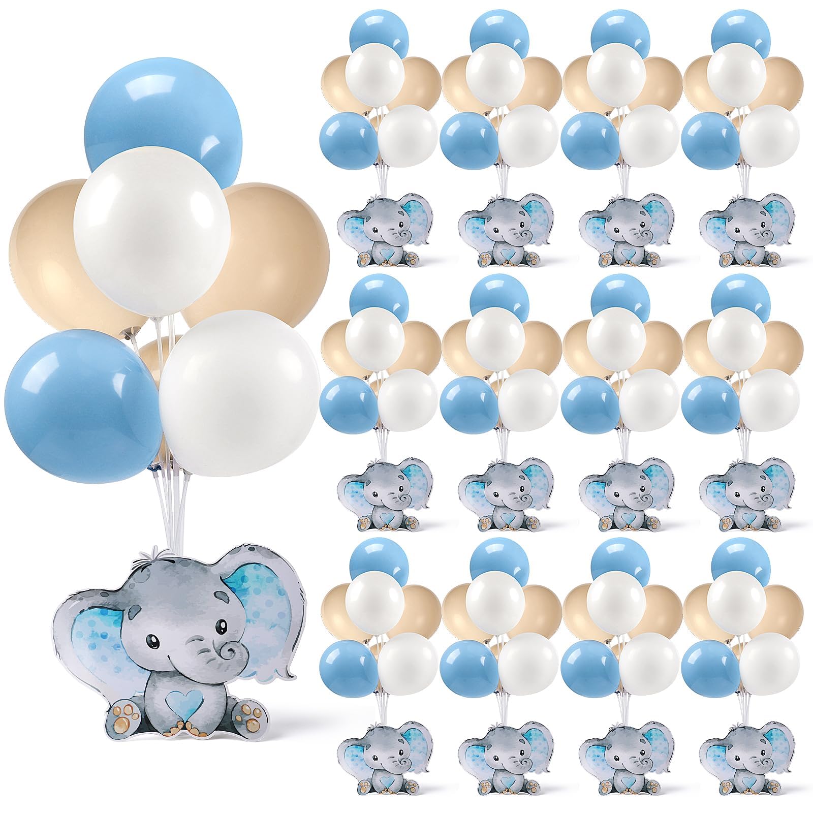 12 Sets Elephant Baby Shower Tables Centerpieces with Balloon It's a Boy Baby Shower Decorations for Elephant Theme Gender Reveal Birthday Party Table Decorations Supplies