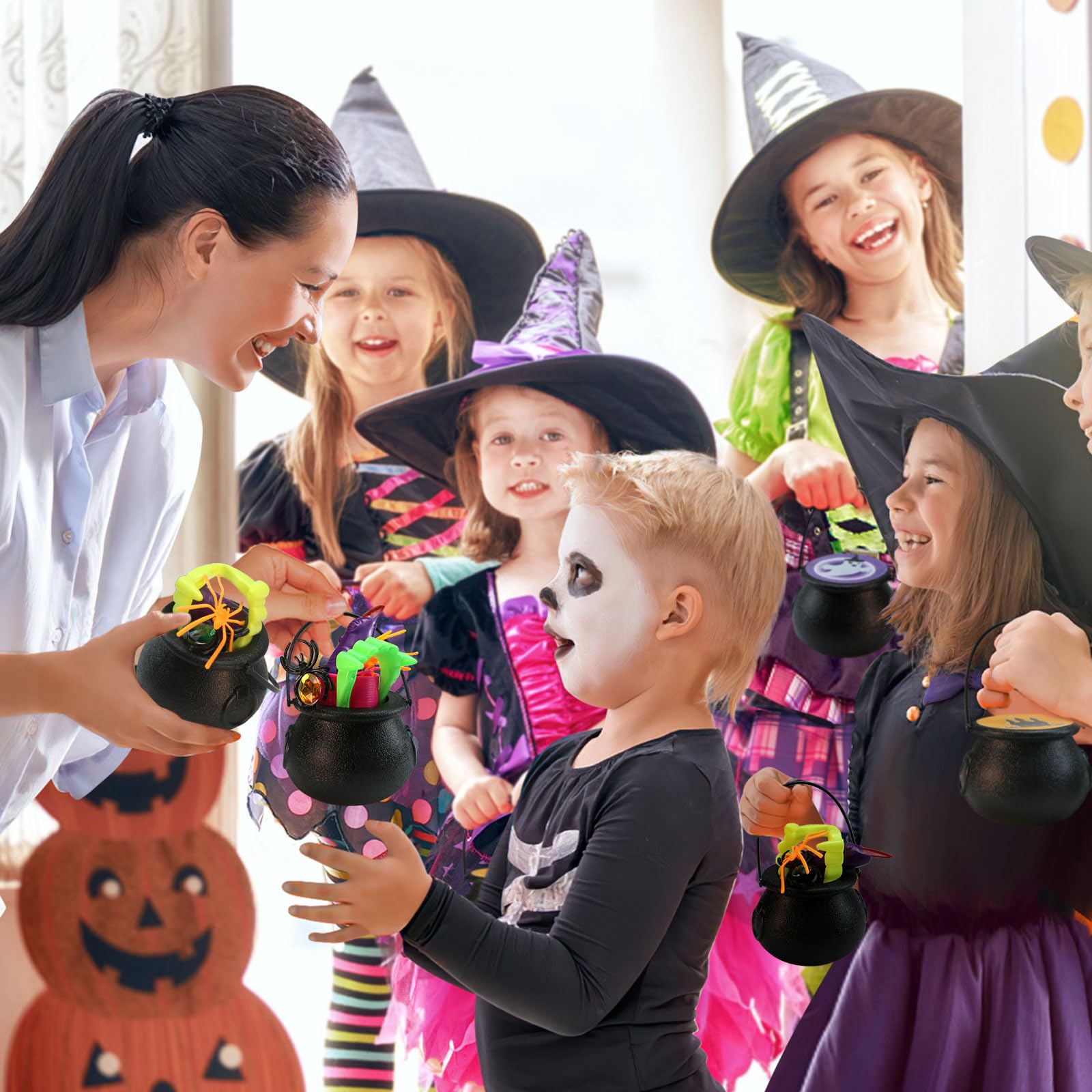 256PCS Halloween Party Favor Bulk for Kids, 32PACK Prefilled Witch Cauldrons with 6 Halloween Toys inside, Halloween Goodie Bag Fillers, Halloween Prizes Gifts Miniatures, Trick or Treat