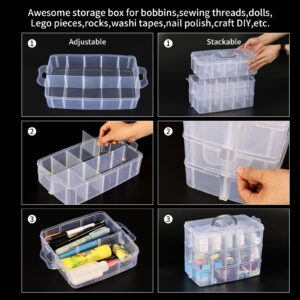 Lesbin 3-Tier Stackable Storage Box with 30 Compartments, Large Clear Plastic Craft Organizers and Storage Containers