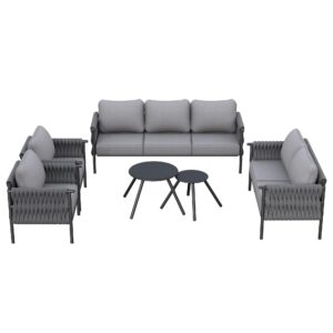 Amopatio 6 Pieces Outdoor Patio Furniture Set, Modern Outdoor Furniture Couch Bistro Sets with 6" Thickened Cushion, Metal Outdoor Sofa Porch Pool Furniture(Grey)