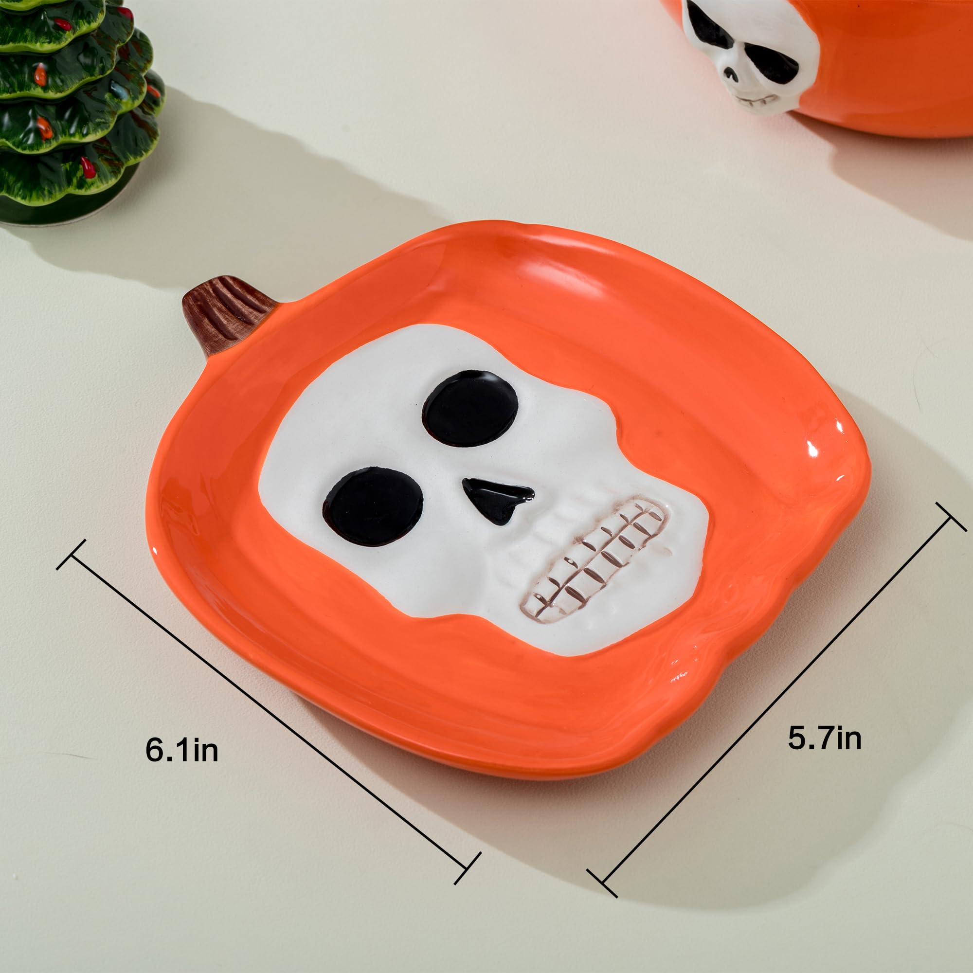 Halloween Spoon Rest - Pumpkin Shaped Skull Design - Ceramic Spoon Holder for Kitchen - Perfect Halloween Decor and Utensil Rest for Spooky Season