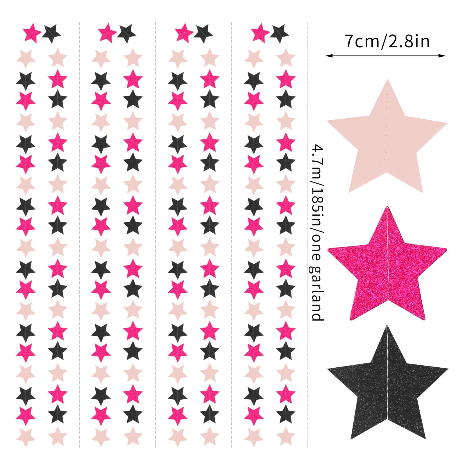 Hot-Pink Black Birthday Party-Decorations Garland - 62ft Twinkle Little Star Baby Girl Hanging Streamers Banner,Graduation Engagement Bachelorette Decor Hugtmr