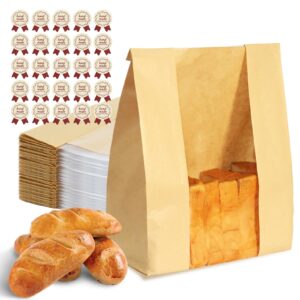 bread bags for homemade bread 25pcs paper bread bags for sourdough large bakery bags with window for baked food packaging storage gift giving includes 25pcs label seal stickers 13.7x8.3x3.5in