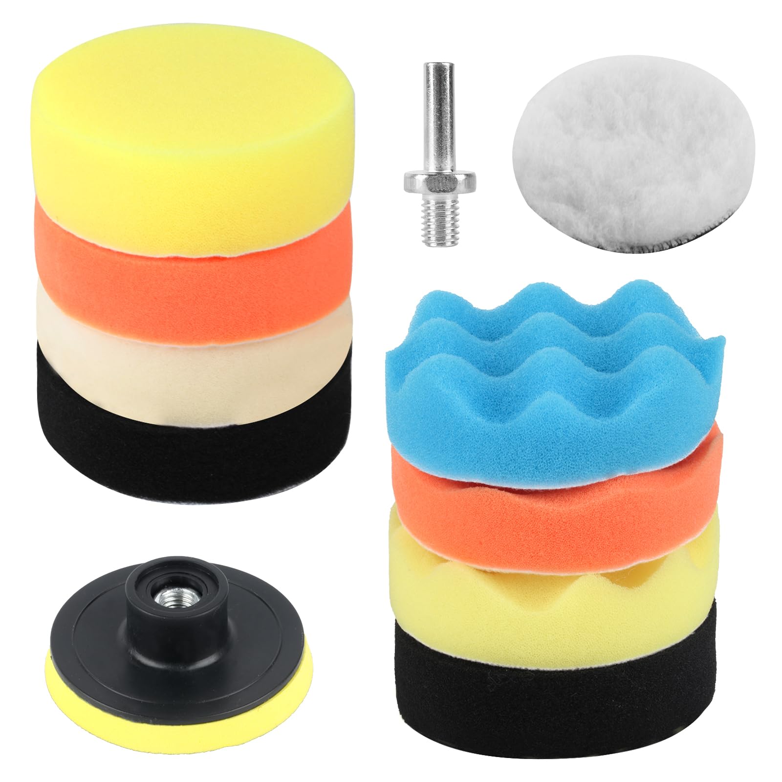 11Pcs Car Buffing Pads for Drill Polishing Pad for Drill Polishing Kit,3Inch Foam Polishing Pads,car buffers and Polishers kit,Wool Pads Wax Buffer Drill Polisher Attachment with M10Adapter