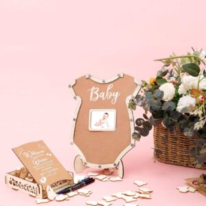 Baby Shower Guest Book Alternatives with Photo Frame Butterfly Guest Book Baby Shower Sign in Guest Book Gender Reveal Guest Book for Baby Shower Birthday Party Signs Wedding Decorations (Bodysuit)