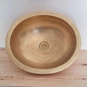 handmade vanity bathroom brass sink, unlacquered drop in brass bathroom sink, hand hammered undermount vanity vessel sink bowl, antique round copper sink with 2 gifts (16" x 13" = 40cm x 33cm)