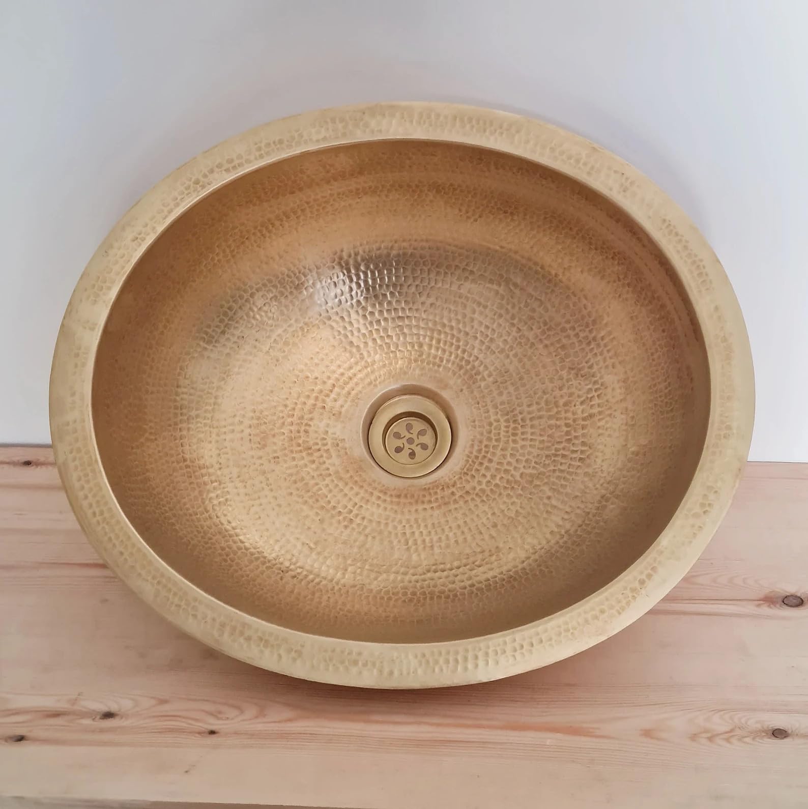 Handmade Vanity Bathroom Brass Sink, Unlacquered Drop in Brass Bathroom Sink, Hand Hammered Undermount Vanity Vessel sink Bowl, Antique Round Copper Sink with 2 Gifts (16" x 13" = 40cm x 33cm)