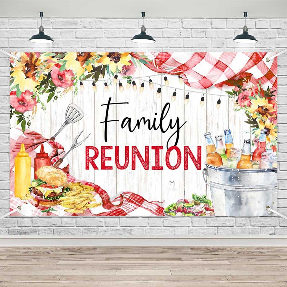 Lofaris Family Reunion Banner Backdrop,Family Picnic Party Decorations,Summer BBQ Bridal Shower Welcome Photo Background Supplies 70.8x43.3inch