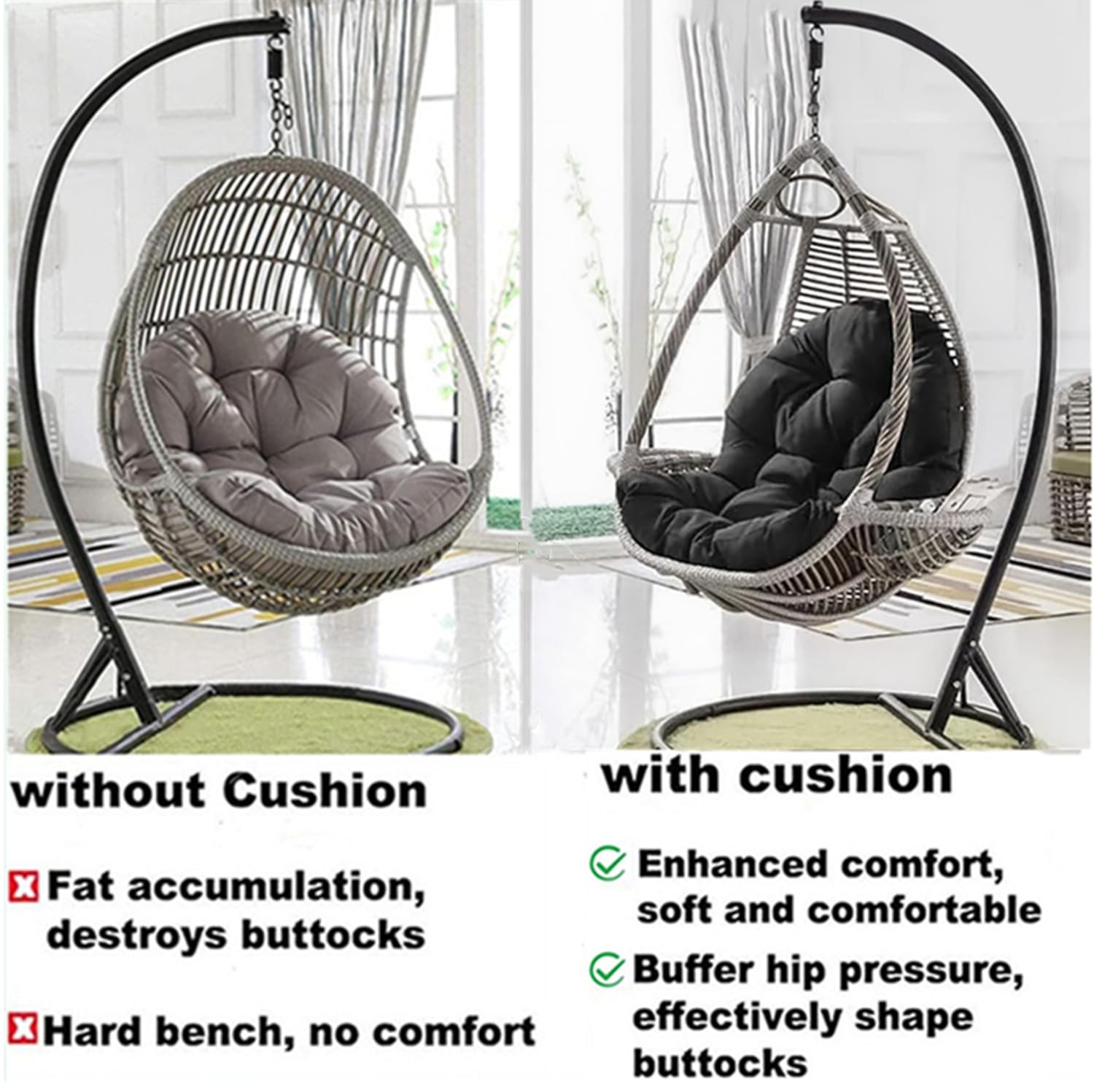 Dkieuyu Egg Chair Cushion (Only Cushion),Egg Chair Cushion Replacement for Hanging Egg Chair,40x32in Soft Thicken Comfortable Hanging Chair Cushion,Hammock Chair Cushion for Indoor Outdoor (Black)