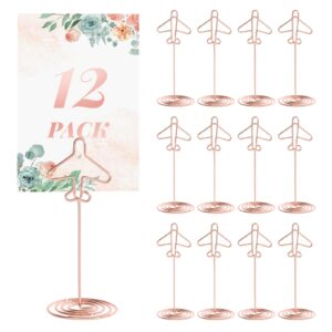 chgcraft 12pcs table number holders airplane shape place card holders metal name card holders table number stands table photo picture holders for party weddings resturants, rose gold