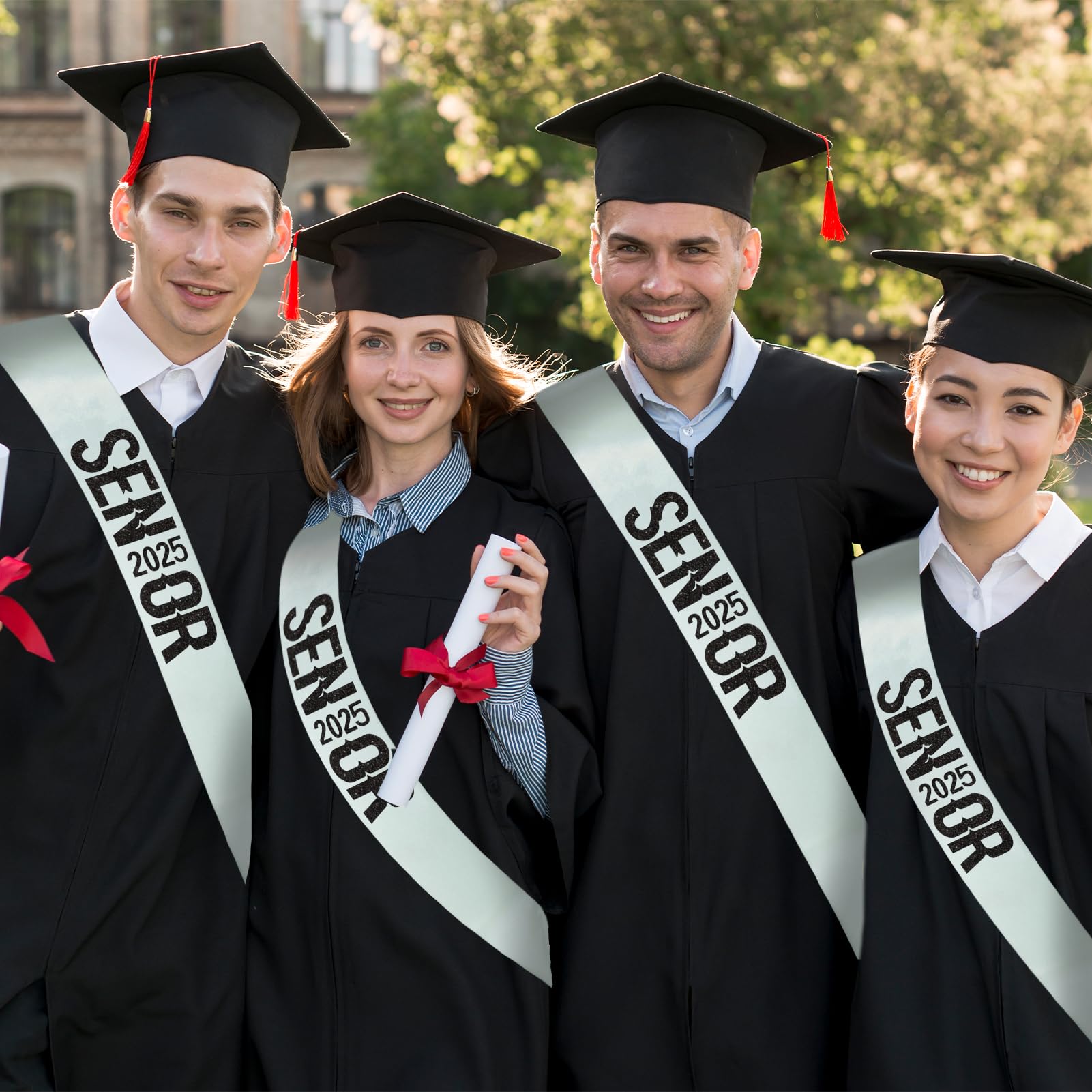 6Pcs Silver Senior 2025 Sash with Black Printing Letters, 2025 Graduation Celebrations Sashes, Class of 2025 Sash for Graduation Party, Senior Cheer Sashes, Cheerleader Sash, Class Competition Sashes