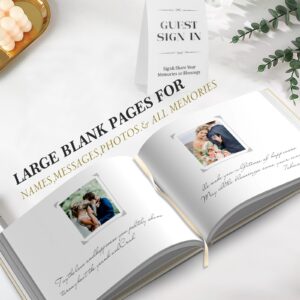 Wedding Guest Book with Table Sign and 216 Photo Corners Stickers, Hardcover Linen Polaroid GuestBook for Wedding，Baby Shower, Special Events - 100 Blank Pages for Sign in and Photos- Beige 7.2x9.2”