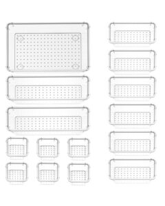 zms zms bathroom organizers and storage (15 pcs) - 4-size multi compartments shallow makeup drawer organizer for kitchen utensils & office accessories | unbreakable drawer trays bins for organization