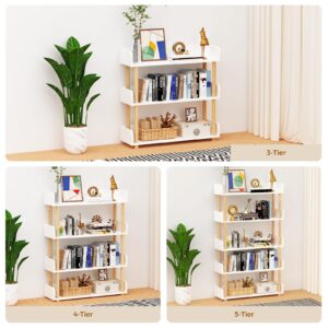 Petpvilit 4-Tier Wooden Bookshelf, Modern Open Bookcase with Top Edge and Solid Wood Frame, Freestanding Bookshelf Storage Organizer for Home Office Living Room