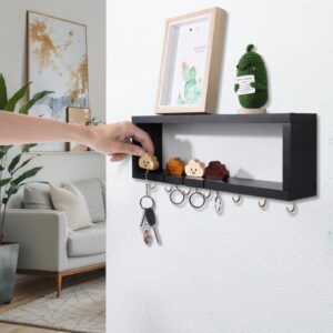 MOFASVIGI Key Holder for Wall, Wall Mount Key Rack with 4 Cute Key Chains and 7 Hooks, Wood Key Hanger Floating Shelf for Entryway Entrance Front Door Home Decor