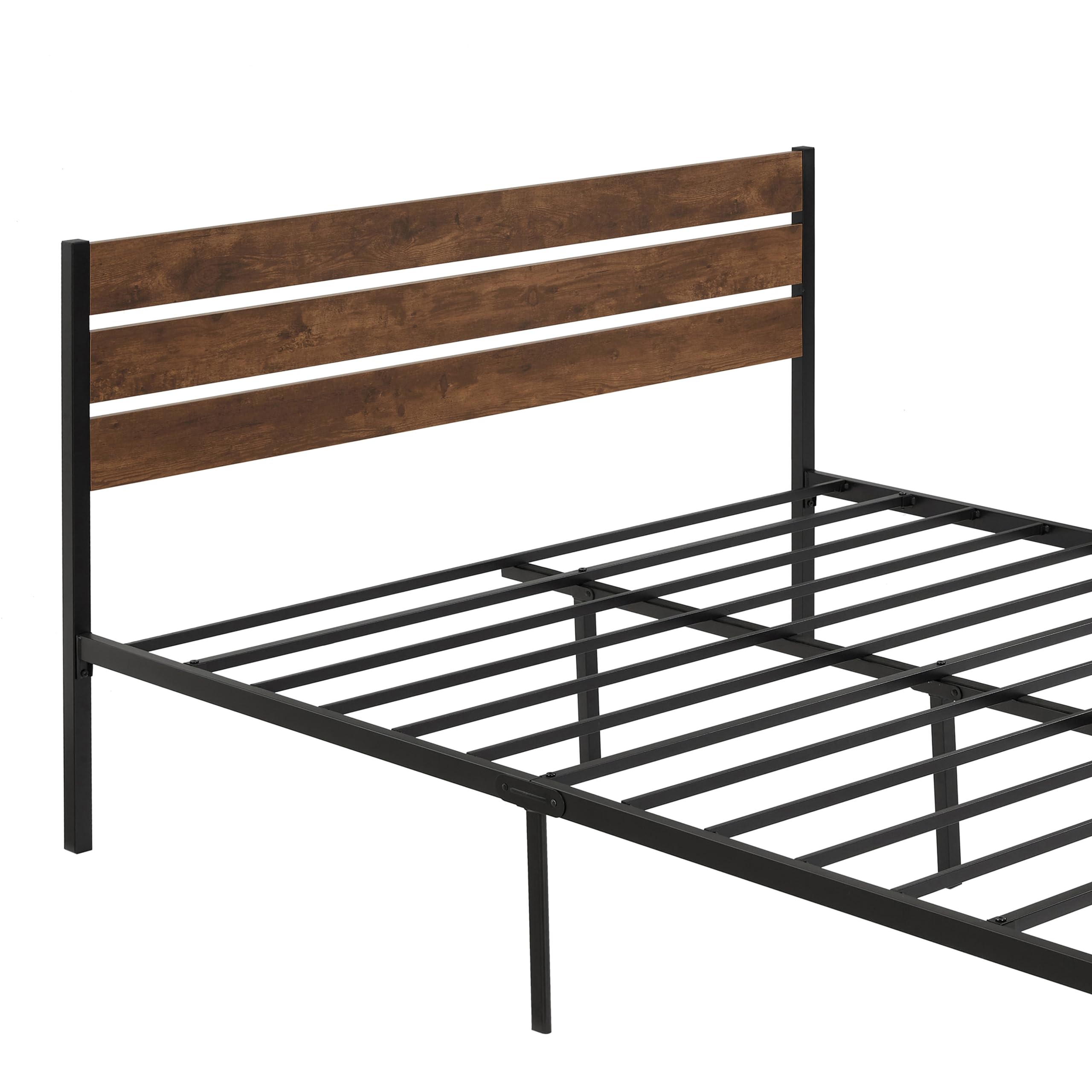 ACQCA Queen Size Bed Frame with Wooden Headboard and Footboard, Industrial Platform Bed with Heavy Duty Metal Slat Support, Under Bed Storage,Free Noise,No Box Spring Needed, Brown