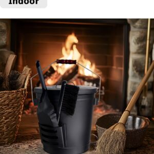 vensovo 5 Gallon Ash Bucket with Lid - Shovel, Broom, and Gloves, Heavy Duty Galvanized Iron, Fire-Resistant, Black Finish Perfect for Fireplaces, Fire Pits, Wood-Burning Stoves, and Grills