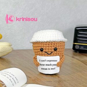 Krinisou Emotioanal Crochet Support Coffee Espresso, Positive Coffee Lovers Gift Ideas for Women Men, Coffee Themed Birthday Gift for Boyfriend Girlfriend Him Her