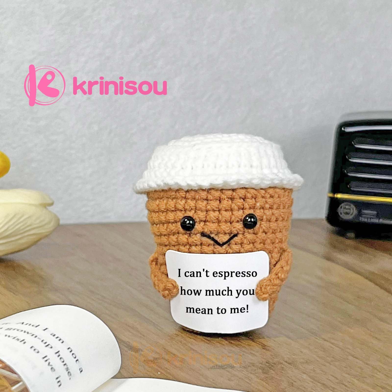 Krinisou Emotioanal Crochet Support Coffee Espresso, Positive Coffee Lovers Gift Ideas for Women Men, Coffee Themed Birthday Gift for Boyfriend Girlfriend Him Her