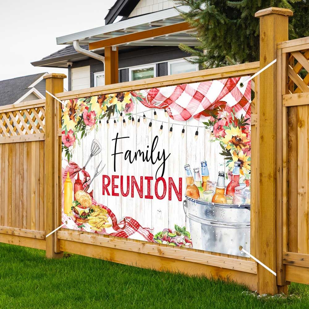 Lofaris Family Reunion Banner Backdrop,Family Picnic Party Decorations,Summer BBQ Bridal Shower Welcome Photo Background Supplies 70.8x43.3inch