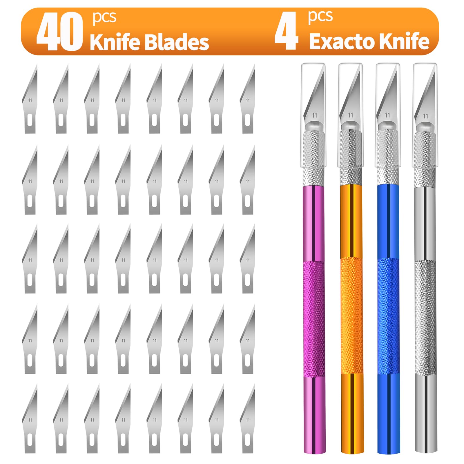 Viemior 4PCS Exacto Knife, Hobby Knife Craft Knifes with 40PCS Spare Exacto Knife Blades(#11), Profession Exacto Knives Precision Knife for Crafting, Arts, Modeling, Scrapbooking, Stencil