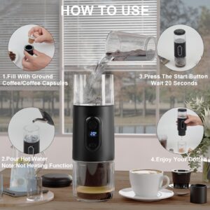 Portable Electric Espresso Coffee Machine - 2 IN 1 Wireless 15 Bar Pressure Mini Coffee Maker, Car Portable Coffee Machine Fully Charged Brew 75 Cups for Camping RV Hiking Office ( Not Self Heating)