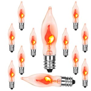 12 pack halloween flicker flame light bulb -1 watt, 120 volt, e12 candelabra base, c18 flame shaped candle bulbs dances with a flickering orange glow for halloween christmas outdoor string lights