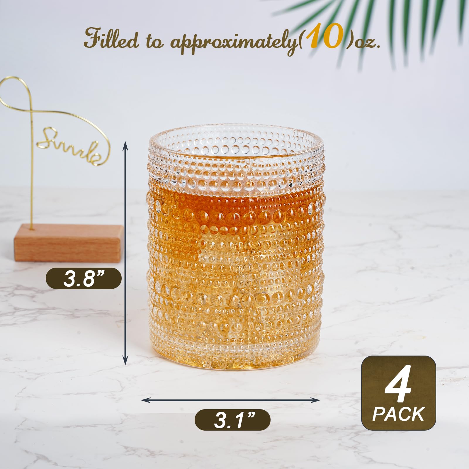 LEYU Hobnail Cocktail Glasses Set of 4, 11oz Rocks Glasses Set for Water Whiskey and Mixed, Kitchen and Bar Beaded Glass Cups, Clear Vintage Bubble Glassware, Glasses Drinking Set