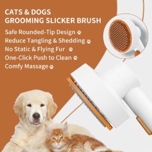 Cat Brush Self Cleaning Slicker for Indoor Shedding Short Haired Dogs Grooming Supplies for Long Hair Pet Comb Essentials Tools for Pitbulls Removes Matted Fur and Loose Undercoat Set (Orange)