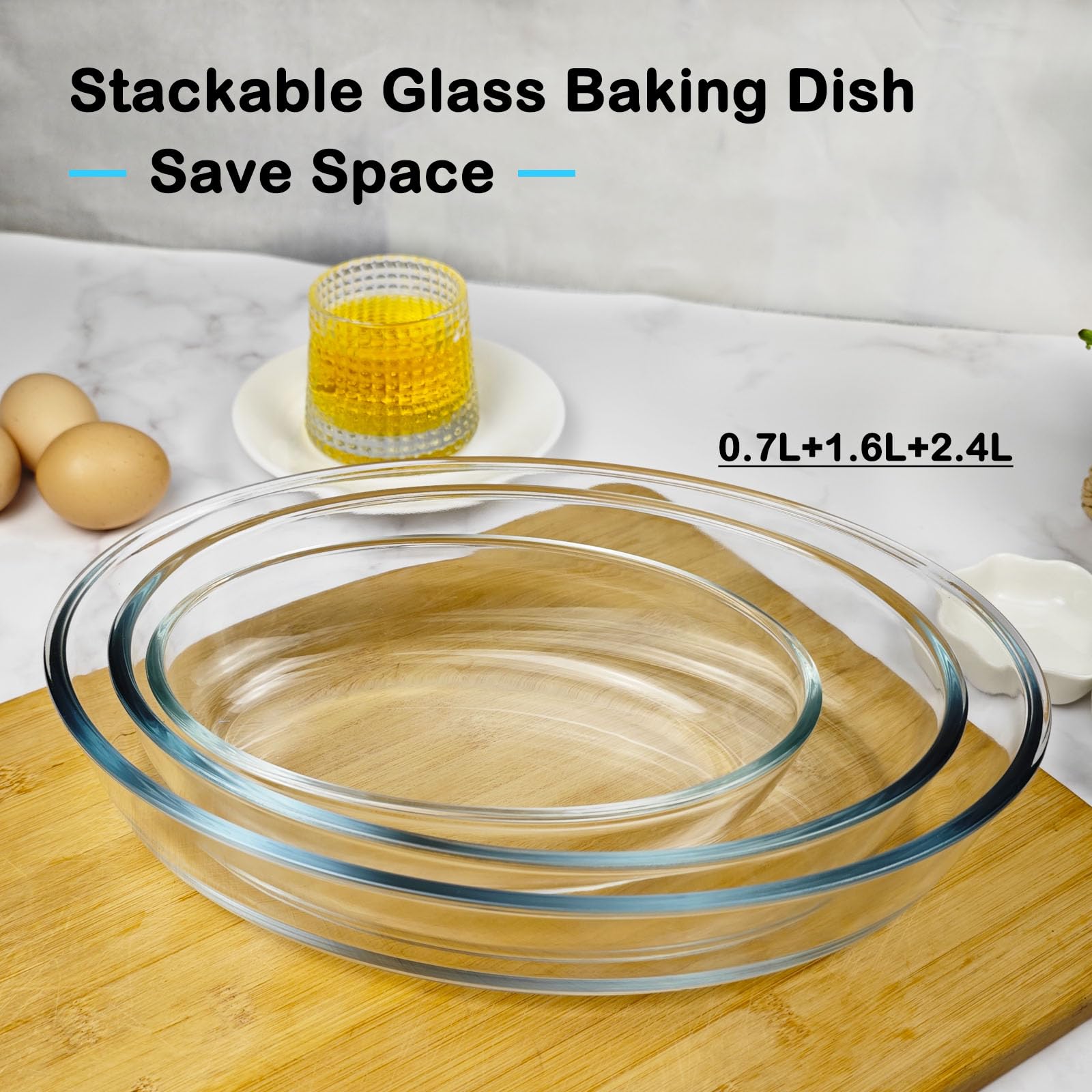 2.4L Glass Baking Dish for Oven, Borosilicate Glass Casserole Dish, Oval Oven Safe Glass Baking Pan