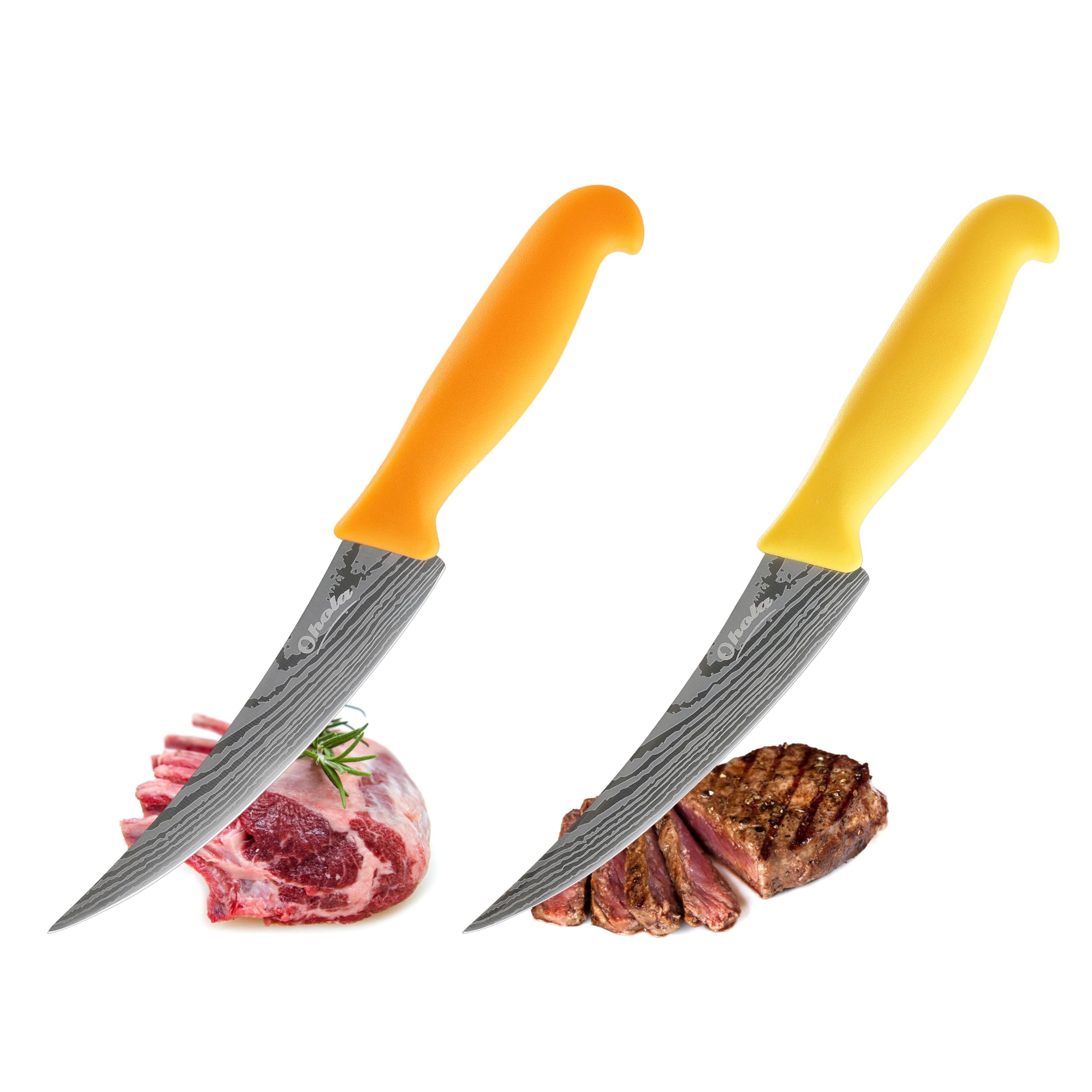 2PCS Curved Boning Knife, OHOLA 6 inch Deboning Knife, Premium Stainless Steel Fillet Knife with Ergonomic PP Hanlde, Great for Meat, Fish, Poultry, Cutting, Trimming, Dishwasher Safe