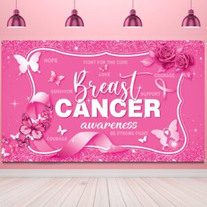 tiamon breast cancer awareness backdrop decorations banner, pink ribbon hope party survivor party for photography background pink ribbon walk charity party supplies, 43.31 x 72.83 inch (pink, white)