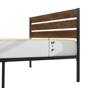 ACQCA Queen Size Bed Frame with Wooden Headboard and Footboard, Industrial Platform Bed with Heavy Duty Metal Slat Support, Under Bed Storage,Free Noise,No Box Spring Needed, Brown