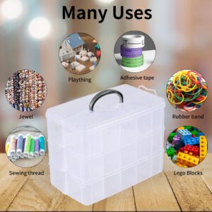 Lesbin 3-Tier Stackable Storage Box with 30 Compartments, Large Clear Plastic Craft Organizers and Storage Containers