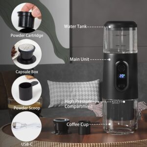 Portable Electric Espresso Coffee Machine - 2 IN 1 Wireless 15 Bar Pressure Mini Coffee Maker, Car Portable Coffee Machine Fully Charged Brew 75 Cups for Camping RV Hiking Office ( Not Self Heating)