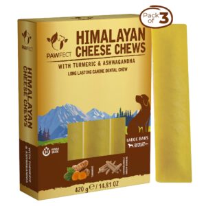 himalayan dog chews long lasting - turmeric ashwagandha yak cheese dental chews for dogs | promotes immunity | healthy dog treats for large dogs (14.81oz, pack of 3) pawfect