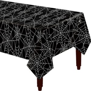 roomtip halloween decorations 54" x 108" spider tablecloth, rectangular spider web table cover, spillproof washable pvc table topper, perfect for halloween decoration, dinner parties (black)