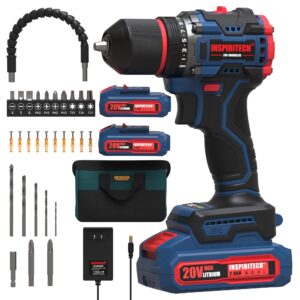 inspiritech 20v cordless drill set, brushless power drill set with 2 batteries and charger,3/8-inch metal chuck electric drill driver,22 torque setting,drill/driver bits and tool bag included