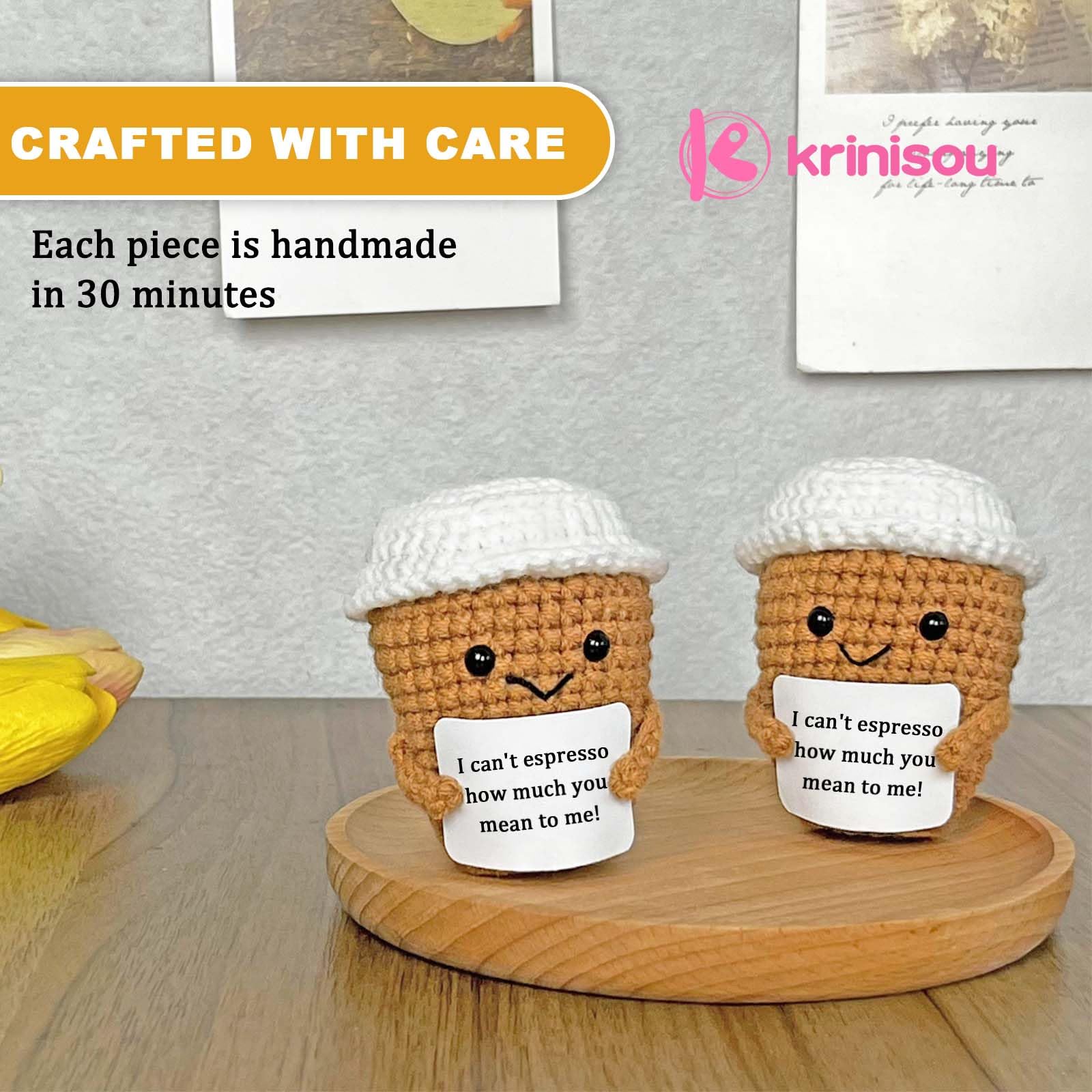 Krinisou Emotioanal Crochet Support Coffee Espresso, Positive Coffee Lovers Gift Ideas for Women Men, Coffee Themed Birthday Gift for Boyfriend Girlfriend Him Her