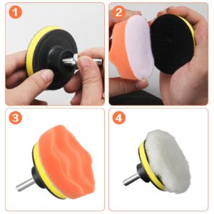 11Pcs Car Buffing Pads for Drill Polishing Pad for Drill Polishing Kit,3Inch Foam Polishing Pads,car buffers and Polishers kit,Wool Pads Wax Buffer Drill Polisher Attachment with M10Adapter