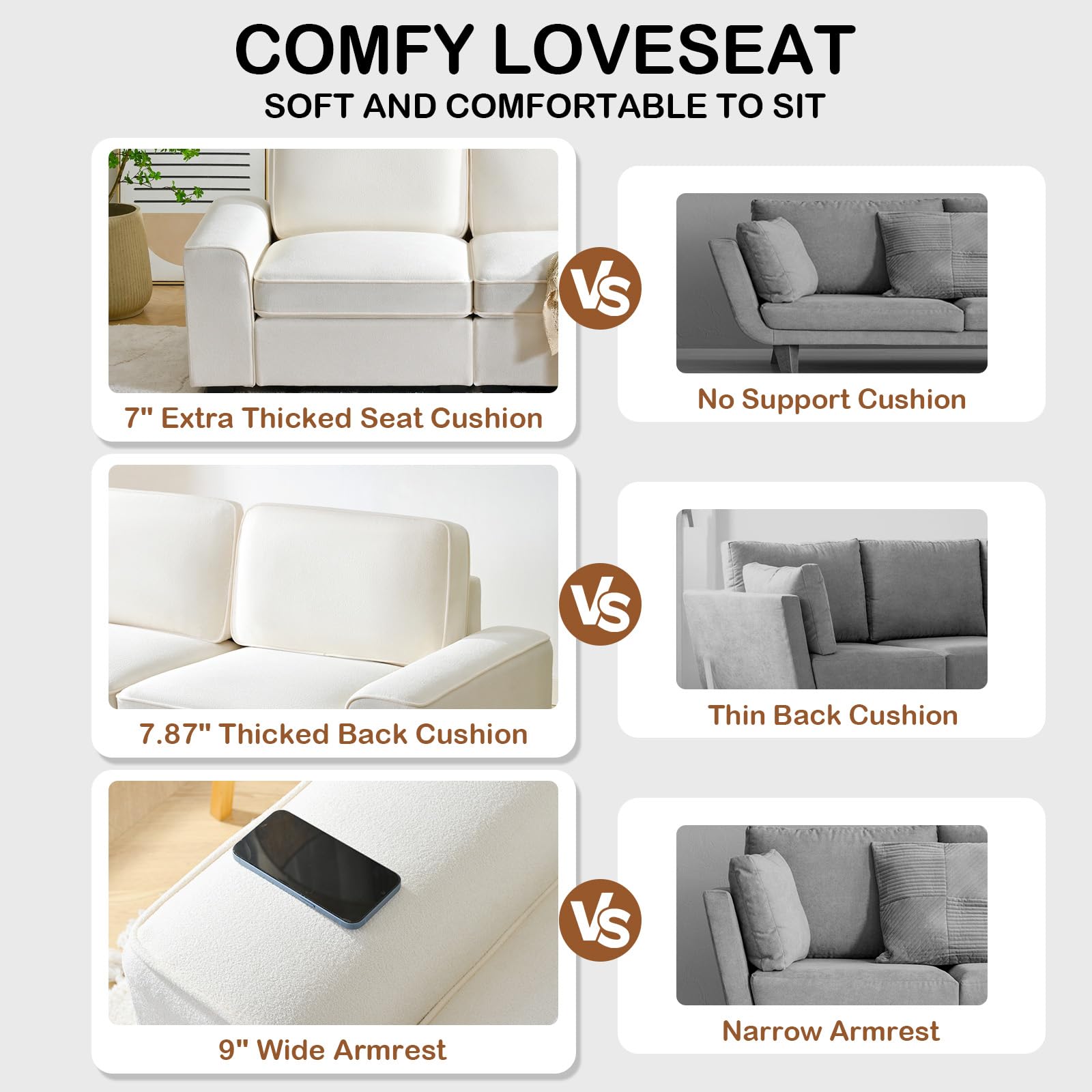 HALLYBEE 71" Loveseat Sofa, 2 Seater Small Modern Sofa for Living Room, Linen Sofa with Removable Cushion Cover Wide Square Armrest, Comfy Couches for Living Room Bedroom Office White